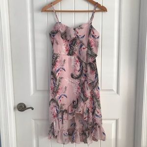 NWOT BRAND NEW Pink Hawaiian Tropical Print Ruffle Dress